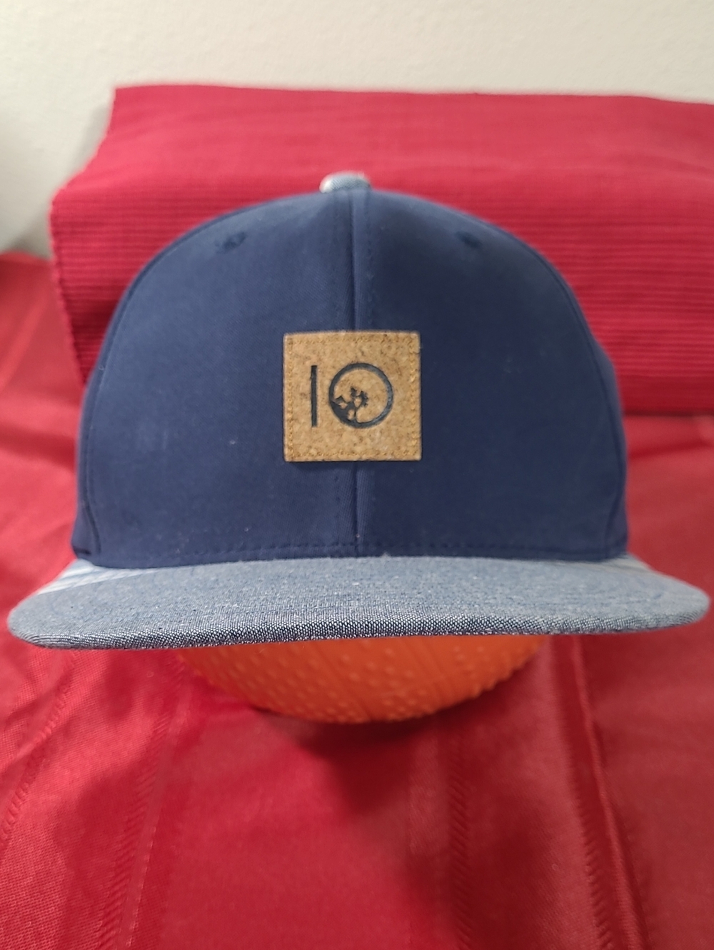 tentree Navy and Light Blue Flat Brim Hat with Cork Patch